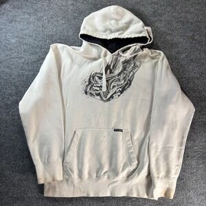 Fox Racing Hoodie Mens XL White Pullover Fleece Graphic Kangaroo Pocket